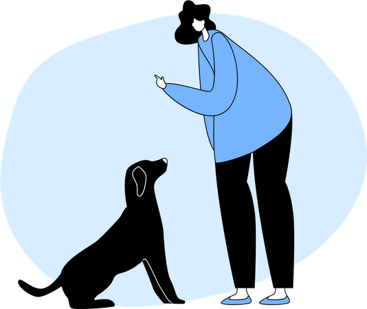 Happy woman playing with dog  Illustration