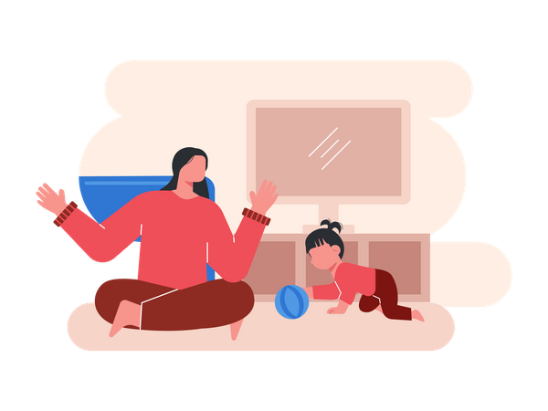 Happy woman playing with her daughter  Illustration