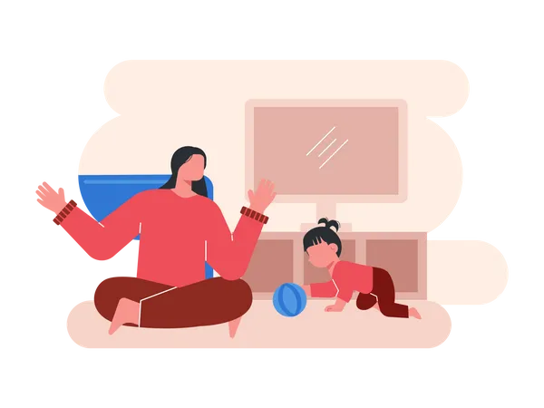 Happy woman playing with her daughter  Illustration