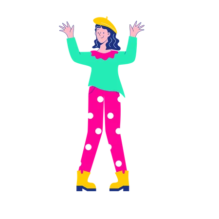 Happy woman raising both hands  Illustration