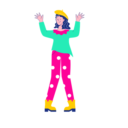 Happy woman raising both hands  Illustration
