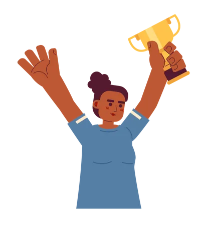 Happy Woman Raising Cup Semi Flat Color Vector Character Sportswoman Celebrating Victory Teammate Winning Editable Half Body Person On White Simple Cartoon Spot Illustration For Web Graphic Design Illustration