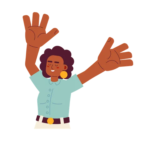 Happy Woman Raising Hands Up Semi Flat Color Vector Character Girl Overwhelmed With Happiness Editable Half Body Person On White Simple Cartoon Spot Illustration For Web Graphic Design Illustration