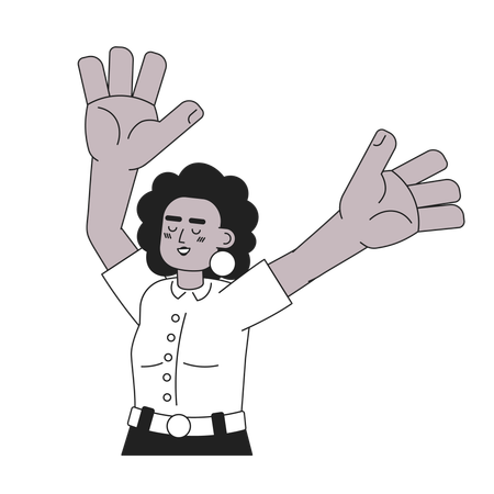 Happy woman raising hands up  イラスト