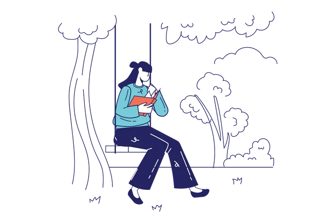 Happy woman reading book Illustration