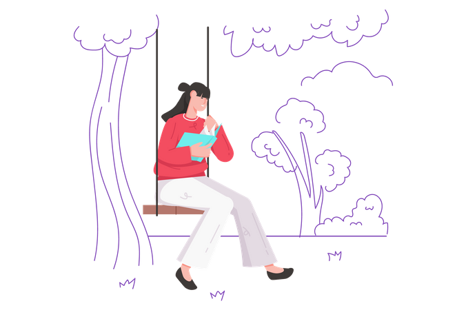 Happy woman reading book  Illustration