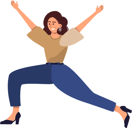 Happy woman running with raised hands  Illustration