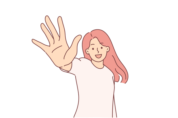 Happy woman says hello  Illustration