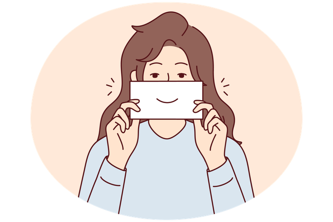 Happy woman show paper with smile  Illustration
