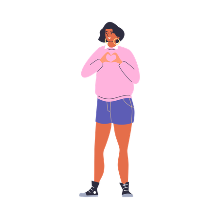 Happy woman showing heart sign with fingers  Illustration