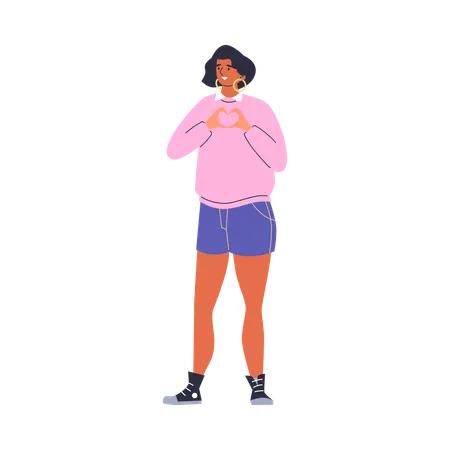 Happy woman showing heart sign with fingers  Illustration