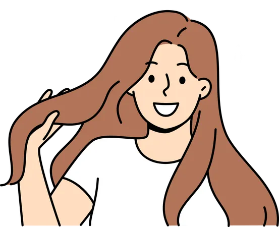 Happy woman showing long hair  Illustration