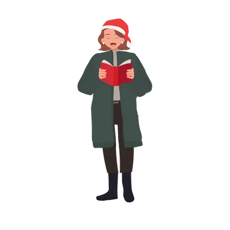 Happy woman Singing Christmas Song  Illustration