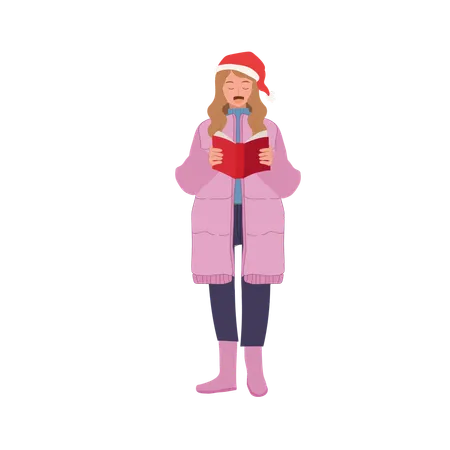 Happy woman Singing Christmas Song  Illustration