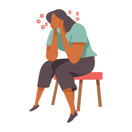 Happy Woman sitting on stool  Illustration