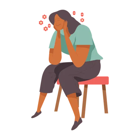 Happy Woman sitting on stool  Illustration