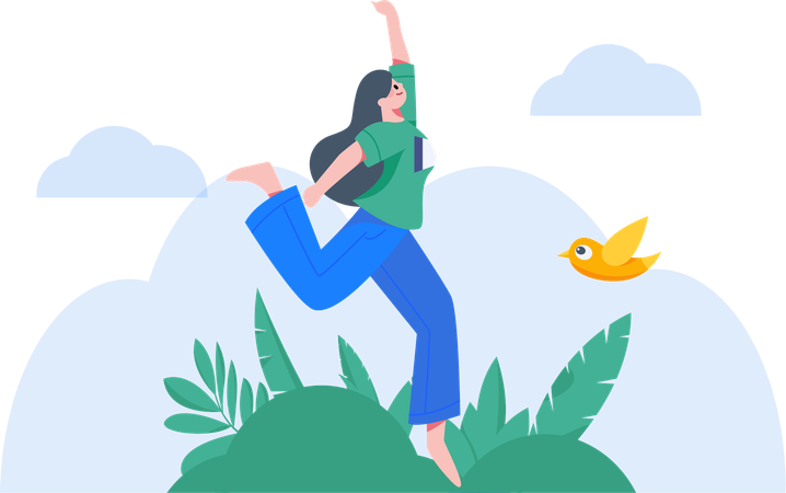 Happy woman smiling and jumping In air  Illustration