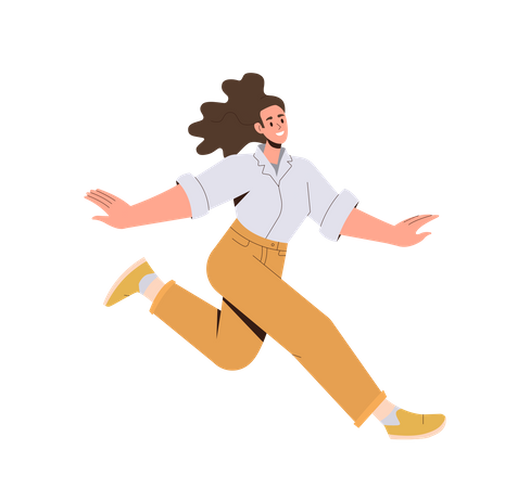 Happy Woman Smiling And Jumping In Air  Illustration