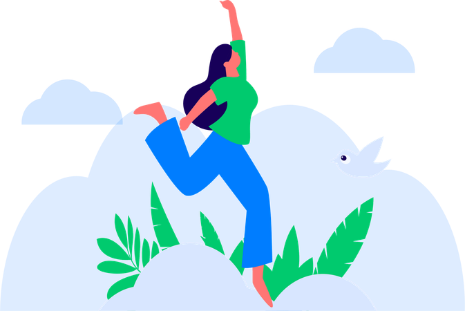 Happy woman smiling and jumping In air  Illustration
