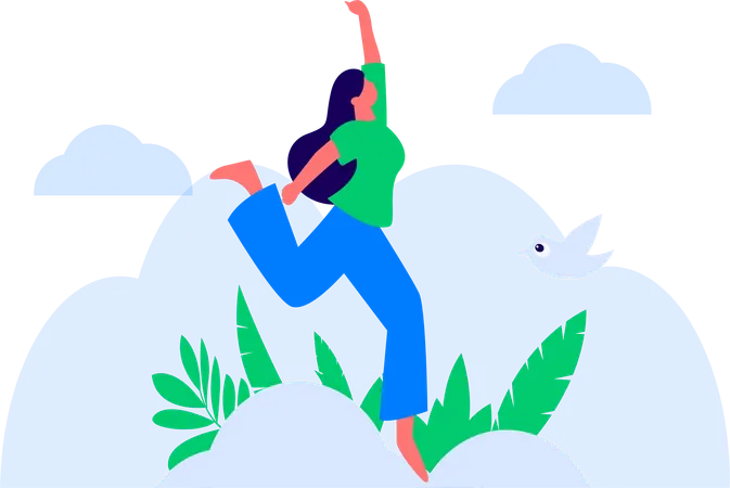 Happy woman smiling and jumping In air  Illustration