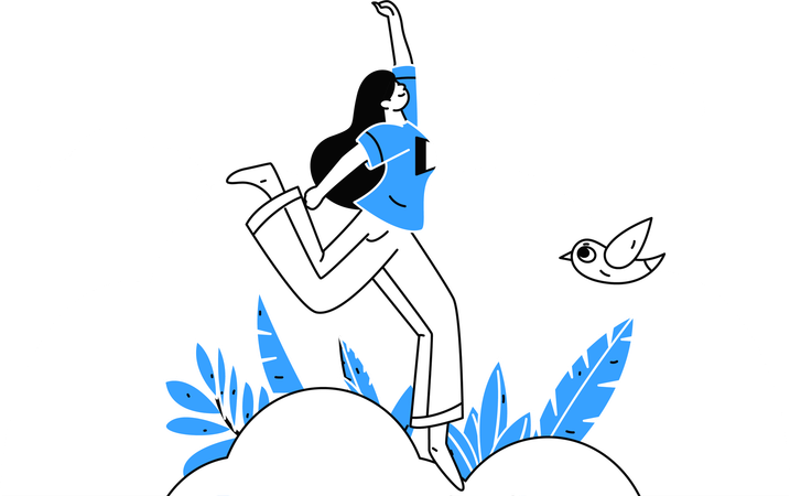Happy woman smiling and jumping In air  Illustration