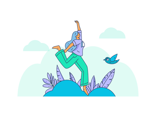 Happy woman smiling and jumping In air  Illustration