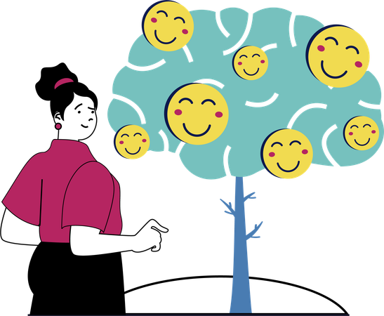 Happy Woman Supporting Herself And Thinks Positively And Calm  Illustration