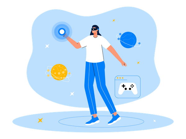 Happy woman using metaverse tech  Illustration