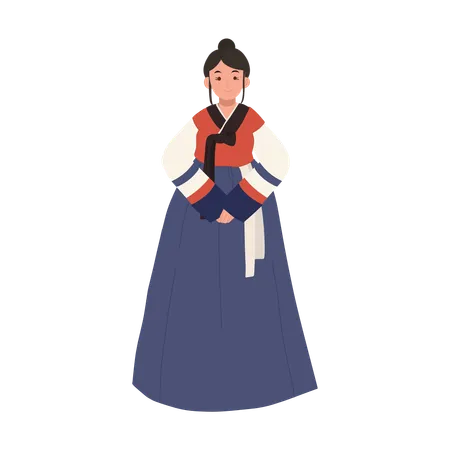 Happy Woman Wearing Korean Traditional Dress Hanbok 일러스트레이션