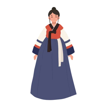 Happy woman wearing korean traditional dress hanbok  Illustration