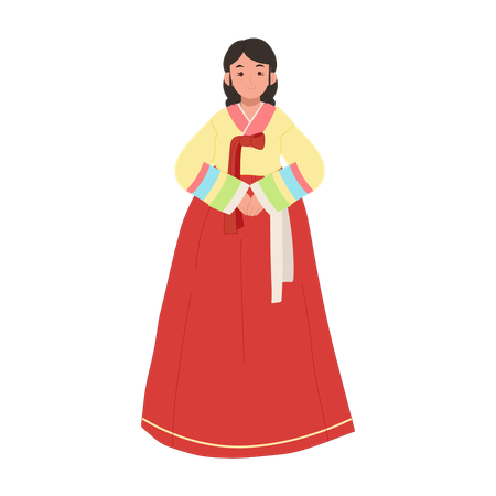 Happy woman wearing korean traditional dress hanbok  Illustration