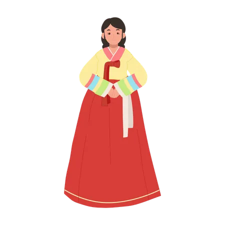 Happy Woman Wearing Korean Traditional Dress Hanbok 일러스트레이션