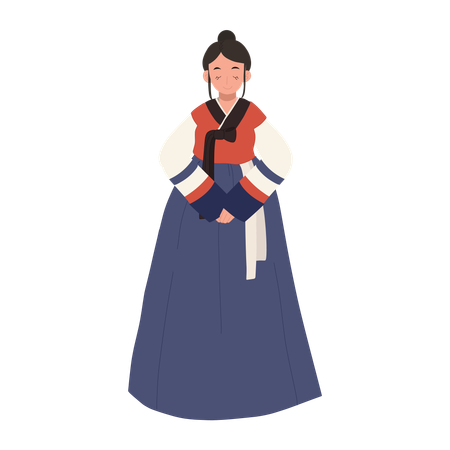 Happy woman wearing korean traditional dress hanbok  일러스트레이션