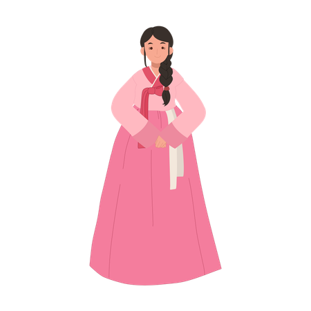 Happy woman wearing korean traditional dress hanbok  일러스트레이션