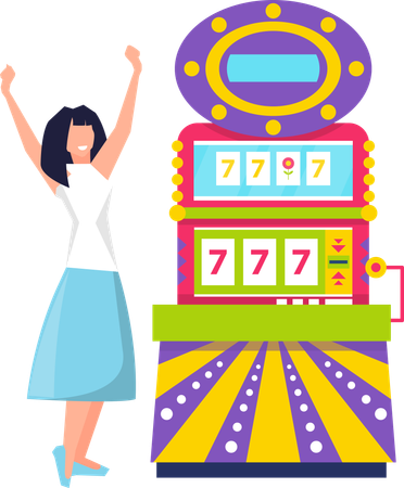 Happy Woman Winning jackpot on sloth machine  Illustration