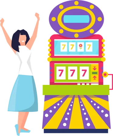 Happy Woman Winning jackpot on sloth machine  Illustration