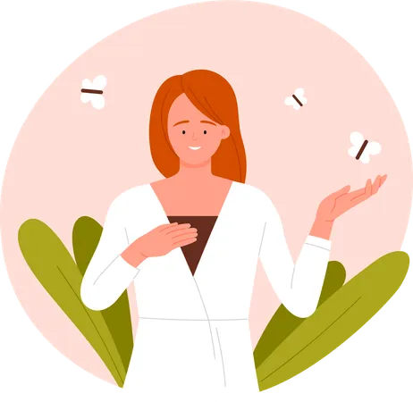 Happy woman with butterfly  Illustration