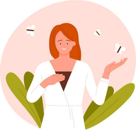 Happy woman with butterfly  Illustration