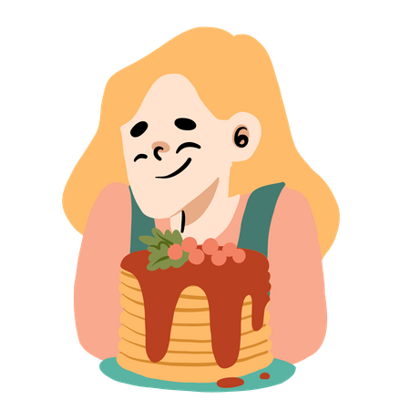 Happy Woman with Cakes  Illustration