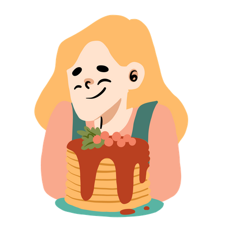 Happy Woman with Cakes  Illustration