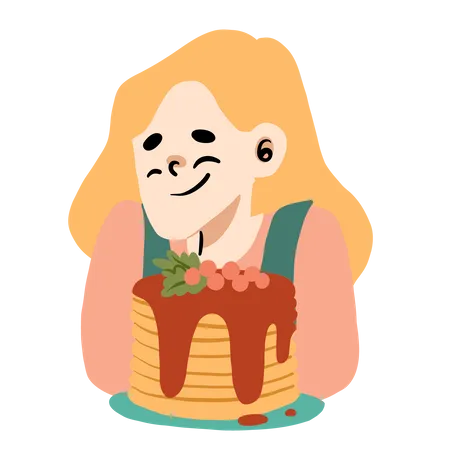 Happy Woman with Cakes  Illustration