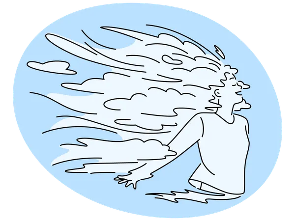 Happy woman with clouds in hair  Illustration