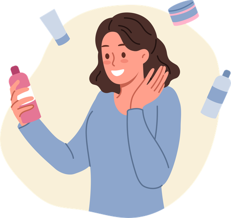 Happy woman with Cosmetic product  イラスト