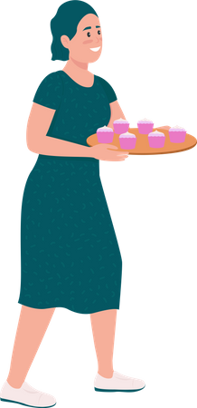 Happy woman with cupcakes Illustration