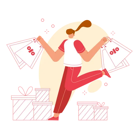 Happy Woman with discounted shopping bags and offer gifts  Illustration