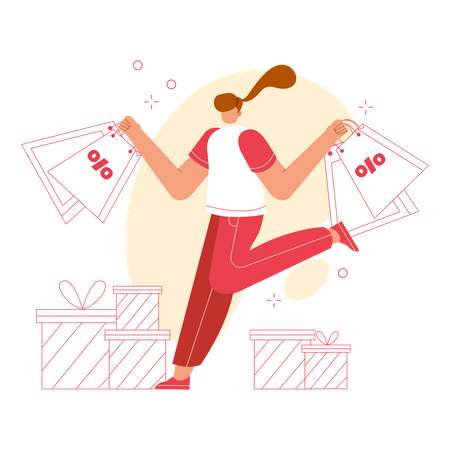 Happy Woman with discounted shopping bags and offer gifts  Illustration