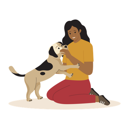 Happy woman with dog Illustration