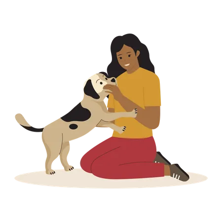 Happy woman with dog Illustration