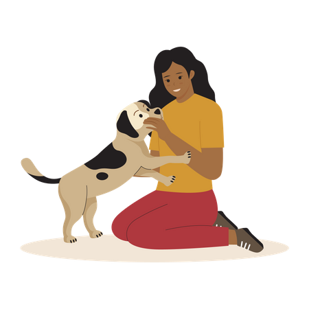 Happy woman with dog  Illustration