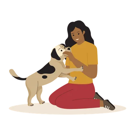 Happy woman with dog  Illustration